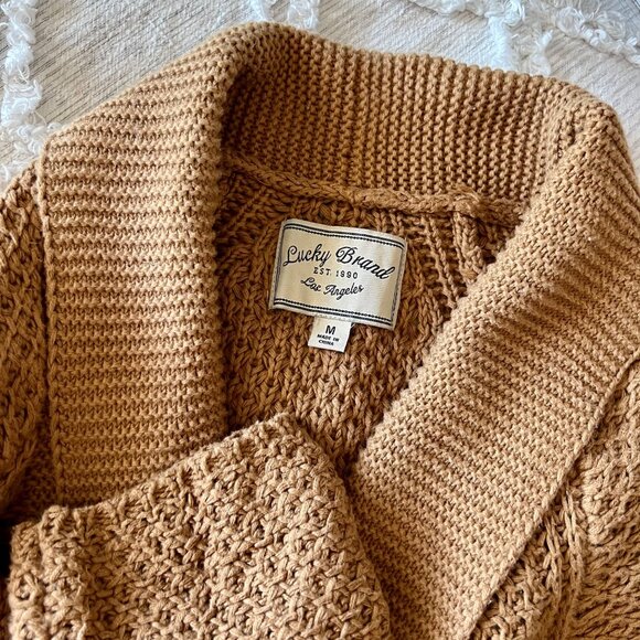 LUCKY BRAND Mustard Yellow Open Front Long Cardigan Sweater M - Picture 9 of 9